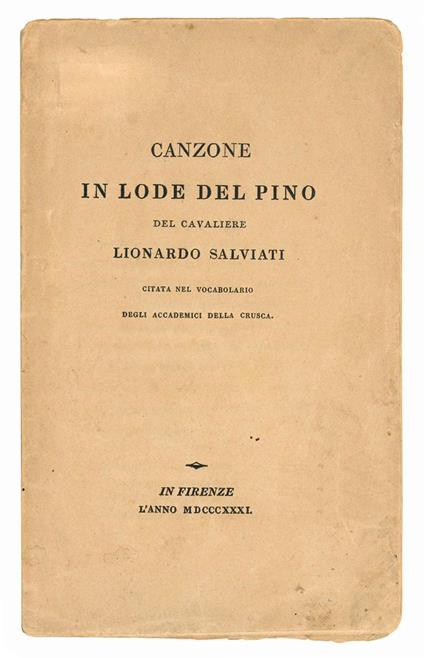 Canzone in lode del pino del cavaliere Lionardo Salviati citata nel vocabolario degli Accademici della Crusca - copertina