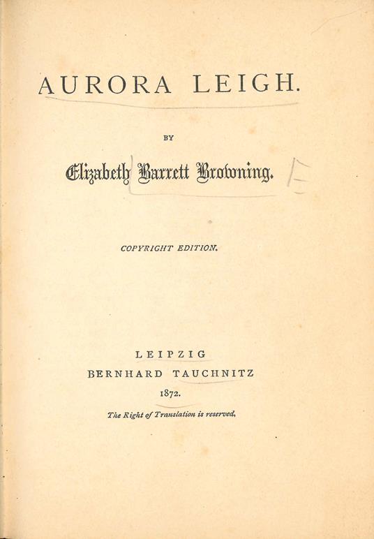 Aurora Leigh - Elizabeth Barrett Browning - copertina