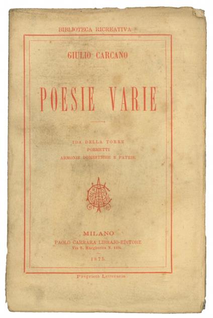 Poesia varie - Giulio Carcano - copertina