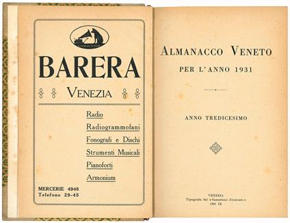 Almanacco Veneto per l'anno 1931. Anno tredicesimo - Almanacco Veneto - copertina