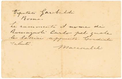 Biglietto diretto al "Deputato Garibaldi" da parte di un certo Marescalchi - Giuseppe Garibaldi - copertina