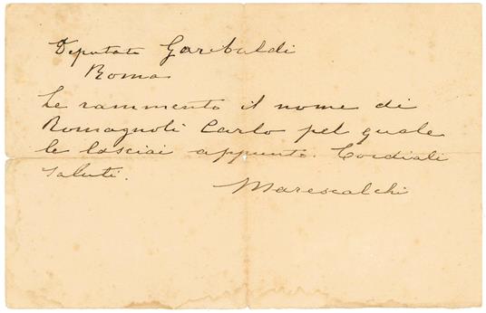 Biglietto diretto al "Deputato Garibaldi" da parte di un certo Marescalchi - Giuseppe Garibaldi - copertina