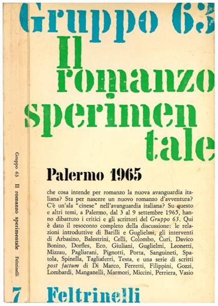 Il romanzo sperimentale. Palermo 1965 - Gruppo 63 - copertina