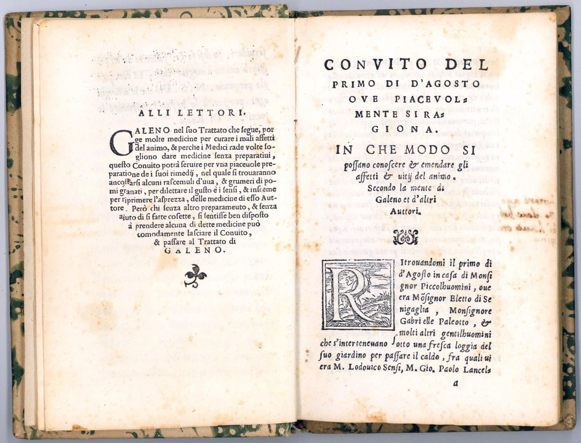 Convito del primo di d'agosto ove piacevolmente si ragiona in che modo si possano conoscere & emendare gli affetti & vitij dell'animo. [followed by:] Trattato di Galeno