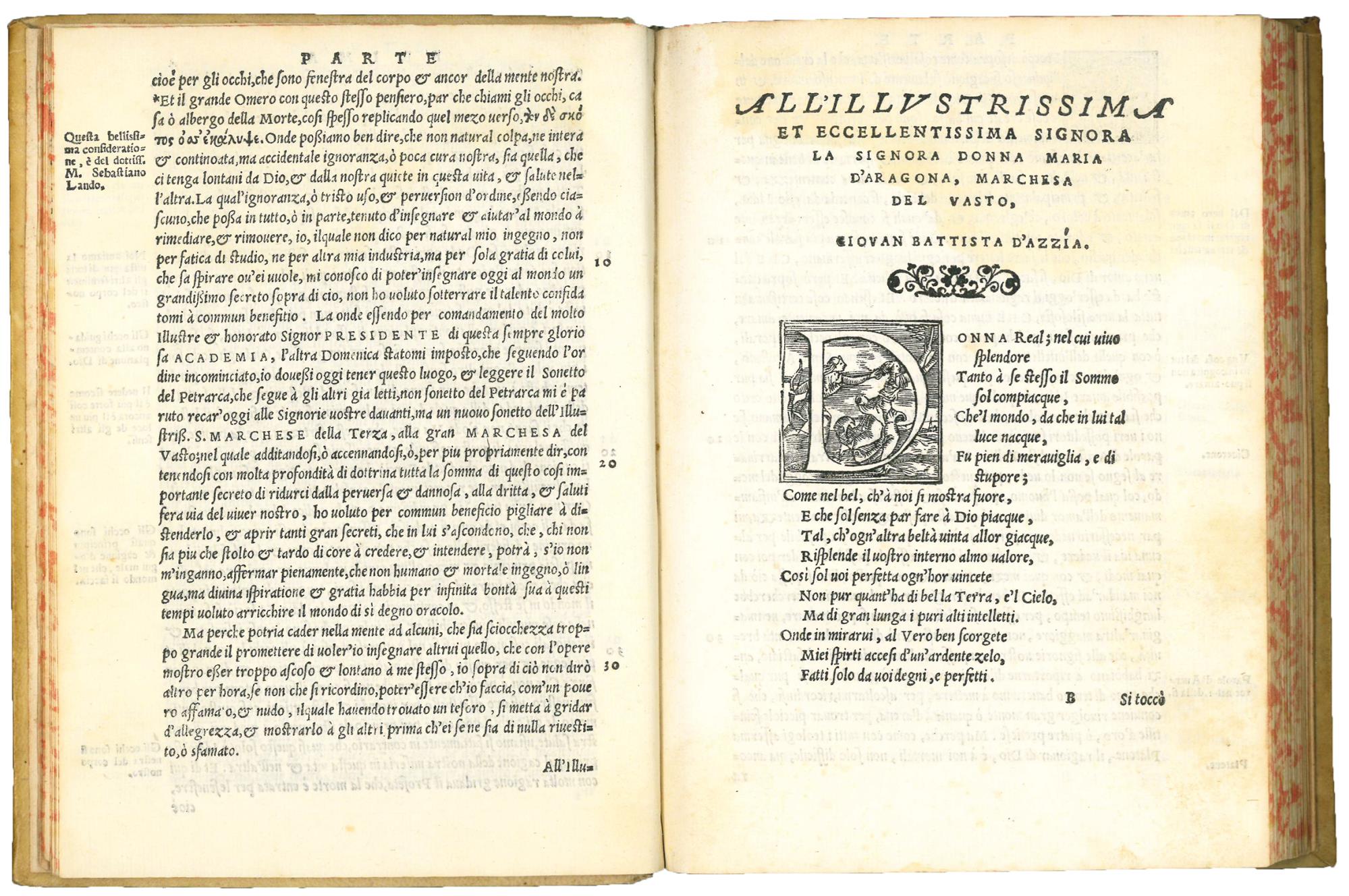 Lettura [...], sopra un sonetto dell'Illustriss. Signor Marchese della Terza alla Divina Signora Marchesa del Vasto. Ove con nuove et chiare ragioni si pruova la somma perfettione delle DONNE [...] ove ancora cade occasione di nominare alcune Gentild