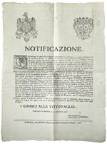 Notificazione. I Giudici delle Vittovaglie. Pubblicata in Modena li 25. Gennaro 1768