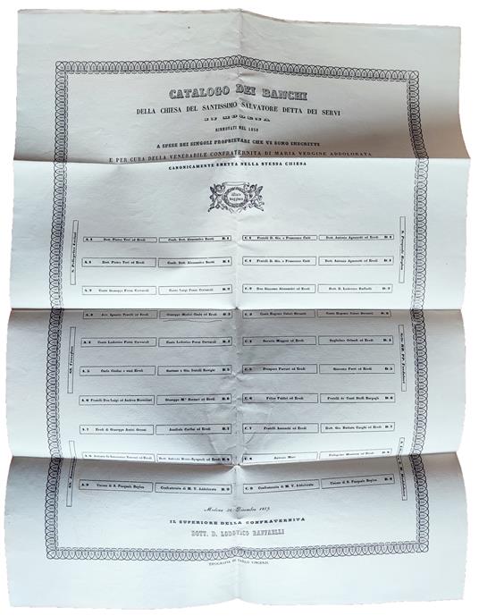 Certificazione di proprietà di un banco presso la Chiesa dei Servi di Modena - Medici Caula - copertina