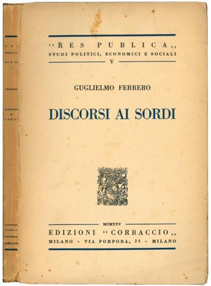 Discorsi ai sordi - Guglielmo Ferrero - copertina