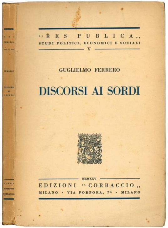Discorsi ai sordi - Guglielmo Ferrero - copertina