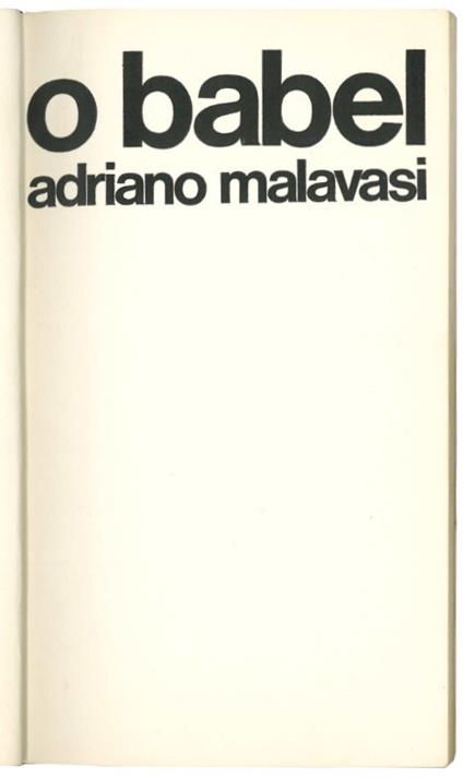 O Babel - Adriano Malavasi - copertina