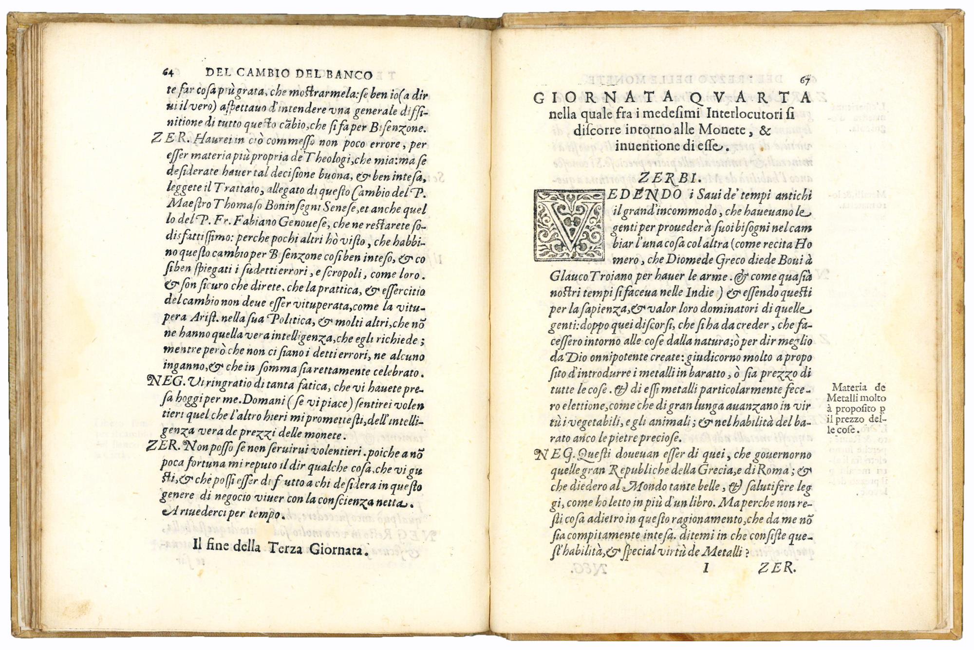 Discorso in forma di dialogo intorno al Banco S. Ambrosio della Città di Milano. Di Gio. Antonio Zerbi Ragionato Generale di detto Banco. Diviso in quattro giornate. La Prima Contiene l'erettione sua, e del suo Cartulario. La Seconda De' Luoghi, et M