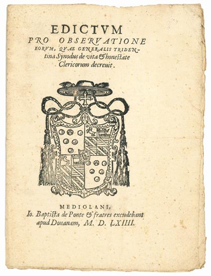 Edictum pro observatione eorum, quae generalis Tridentina Synodus de vita & honestate clericorum decrevit - copertina