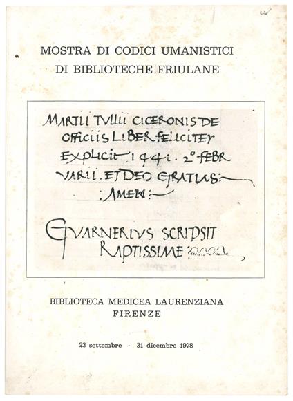 Mostra di codici umanistici di biblioteche friulane - copertina