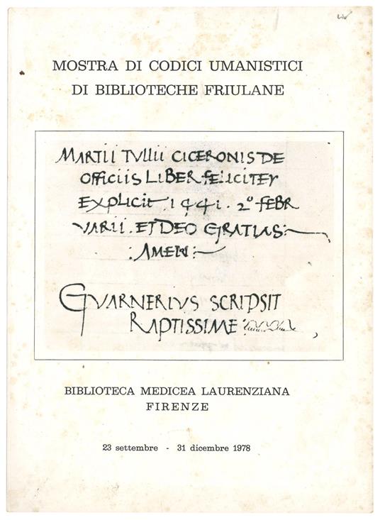 Mostra di codici umanistici di biblioteche friulane - copertina