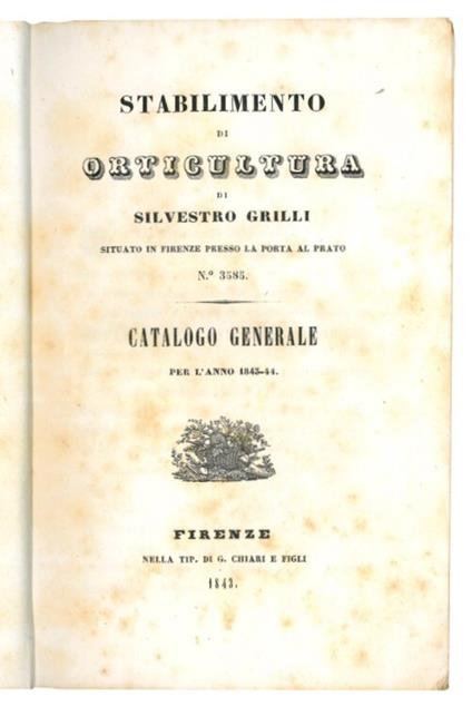 Stabilimento di orticultura: catalogo generale per l'anno 1843-44 - copertina