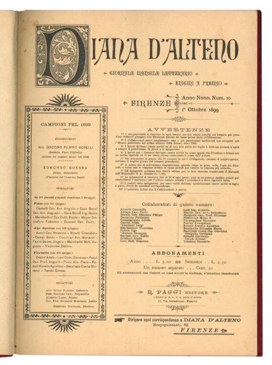 Diana d'Alteno. Anno IX e XI, completi dei 24 nr. totali - copertina