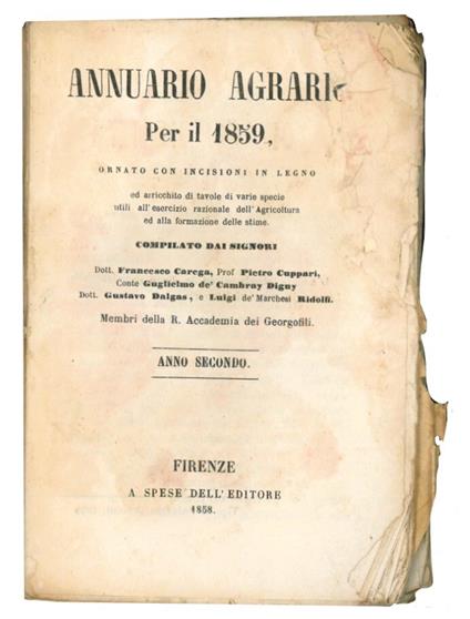 Annuario agrario per il 1859 - copertina