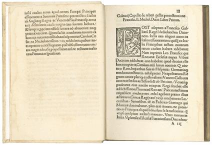 De rebus getis [sic] pro restitutione Francisci II. Mediolanensium ducis. Colophon: Mediolani typis excussum anno a partu virginis M.D.xxxi. mense Februario - Capella - copertina