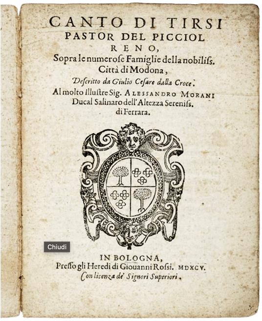 Canto di Tirsi pastor del picciol Reno, Sopra le numerose Famiglie della nobiliss. città di Modona descritto da Giulio Cesare dalla Croce [...] - copertina