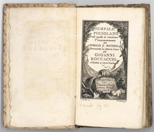 Nimfale fiesolano nel quale si contiene l'innamoramento di Affrico e Mensola, poemetto in ottava rima di Gioanni Boccaccio, ridotto a vera lezione - Giovanni Boccaccio - copertina