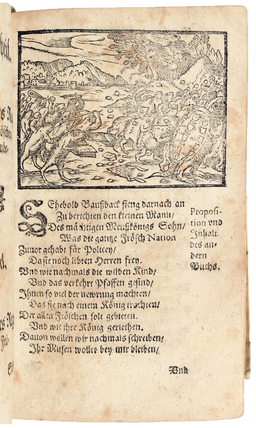 Froschmeuseler. Der Frösch und Meuse wunderbare Hoffhaltunge / Der fröhlichen auch zur Weyßheit / und Regimenten erzogenen Jugend / zur anmutigen aber ser nützlichen Leer / [...]