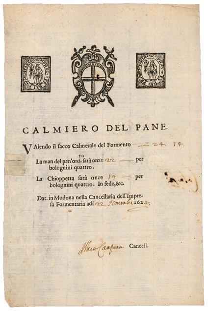Calmiero del pane. Modena, 22 November 1624 - copertina