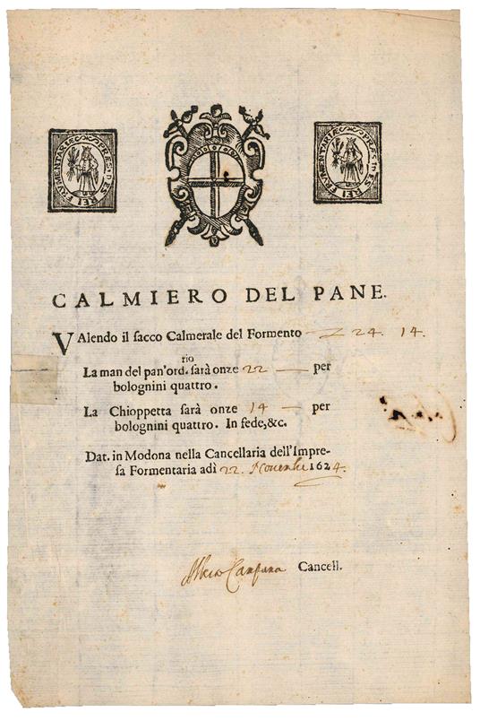 Calmiero del pane. Modena, 22 November 1624 - copertina