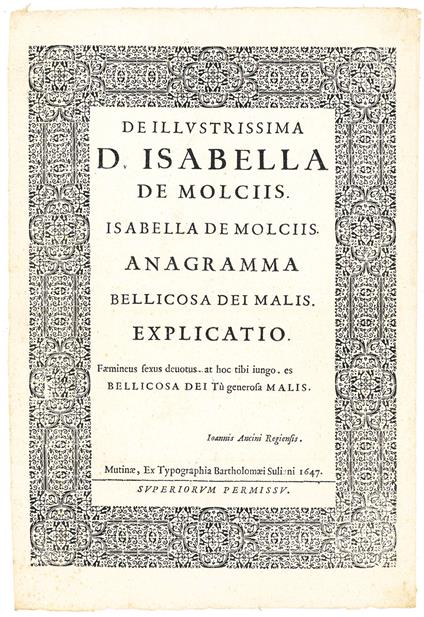 De illustrissima D. Isabella de Molciis - copertina