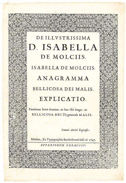 De illustrissima D. Isabella de Molciis - copertina