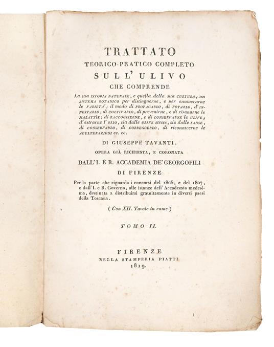 Trattato teorico-pratico completo sull'ulivo che comprende la sua istoria naturale, e quella della sua cultura [...]. Tomo II - copertina