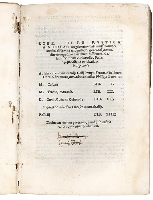 Libri de re rustica a Nicolao Angelio viro consumatissimo nuper maxima diligentia recogniti & typis excusi, cum indice & expositione omnium dictionum. Catonis. Varronis. Columellae. Palladij. quae aliqua enucleatione indigebant. Additis nuper comment - copertina