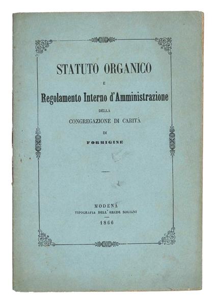 Statuto organico e Regolamento interno d'amministrazione della Congregazione di carità di Formigine - copertina