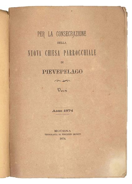 Per la consecrazione della nuova chiesa parrocchiale di Pievepelago - copertina