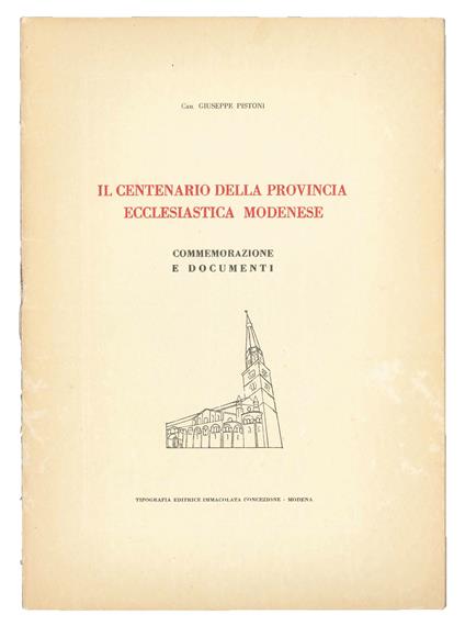 Il centenario della provincia ecclesiastica modenese - Giuseppe Pistoni - copertina