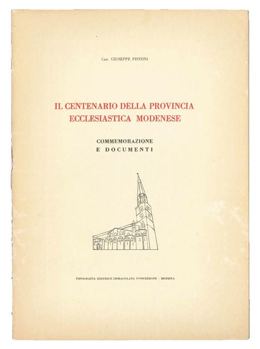 Il centenario della provincia ecclesiastica modenese - Giuseppe Pistoni - copertina