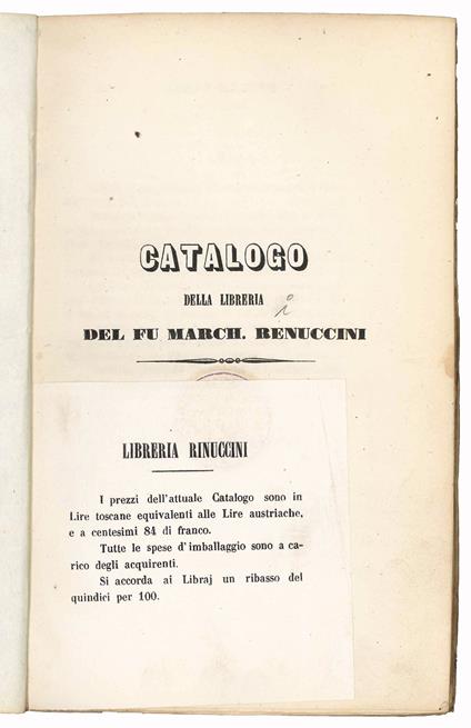Catalogo della libreria del fu March. Renuccini - copertina