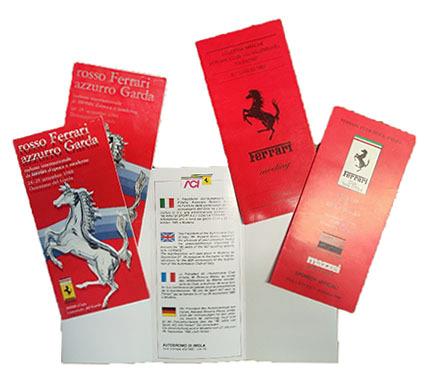 Lotto di 5 depliant di raduni e inviti a presentazioni Ferrari tenuti dal 1985 al 1989 - copertina