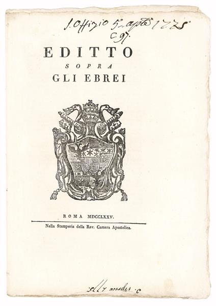 Editto sopra gli Ebrei - copertina