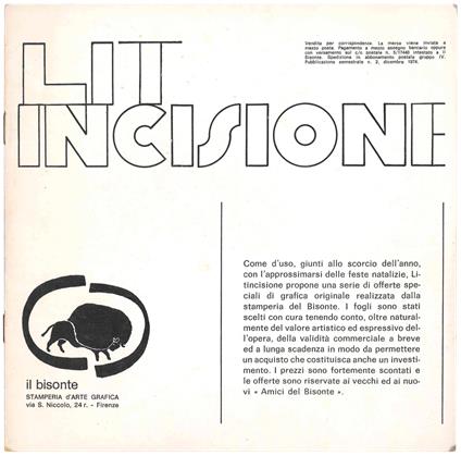 Lit-Incisione. Catalogo n. 2. Dicembre 1974 - copertina