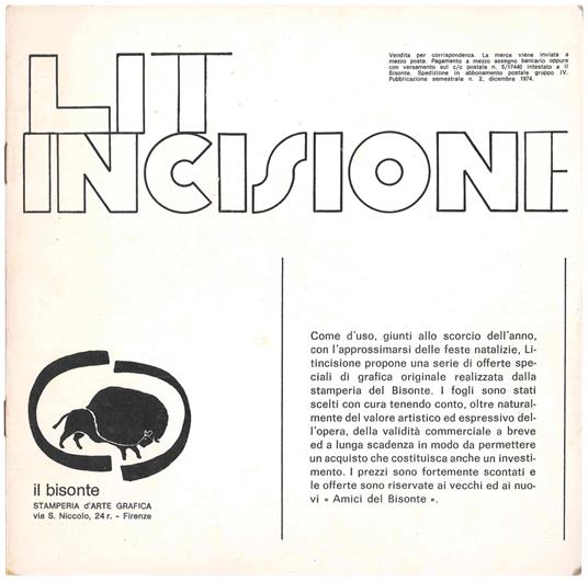 Lit-Incisione. Catalogo n. 2. Dicembre 1974 - copertina