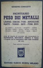 Prontuario peso dei metalli: lastre, dischi, tubi, angolari, piatti, tondi, reti, funi, ecc... (170 tabelle): altre 42 tabelle di corrente uso riguardanti la matematica, meccanica, chimica e fisica e 8 tabelle con la composizione delle leghe metallic