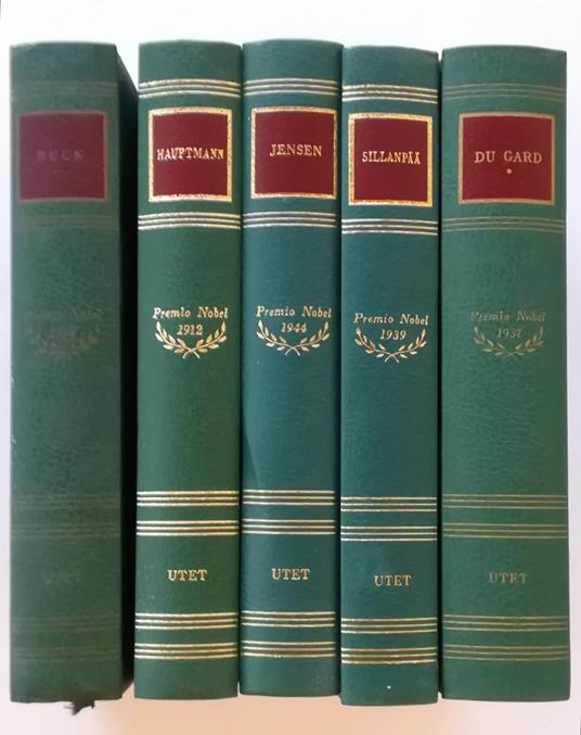 Lotto di 5 volumi de Scrittori del mondo: i Nobel: Hauptmann 1913, Du Gard 1937, Buck 1938, Sillanpää 1939, Jensen 1944 - Carlo (a cura di) Picchio - copertina