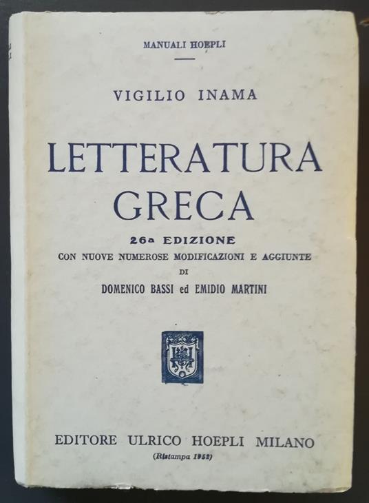 Letteratura greca - Vigilio Inama - copertina