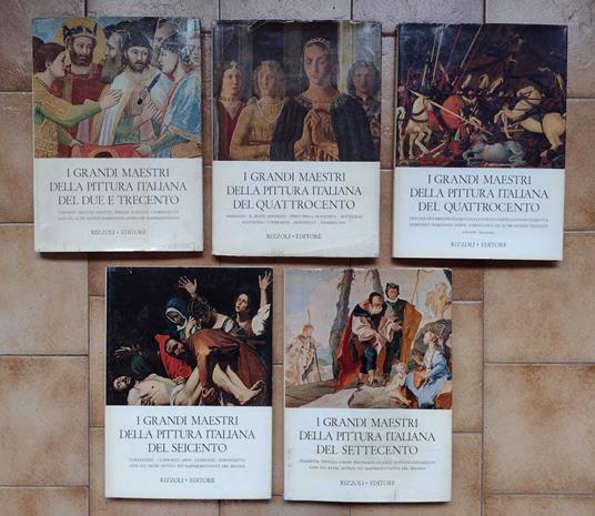 LOTTO DI 5 VOLUMI: I grandi maestri della pittura italiana del Due e Trecento + I grandi maestri della pittura italiana del Quattrocento (volume primo) + I grandi maestri della pittura italiana del Quattrocento (volume secondo) + I grandi maestri del - Paolo Lecaldano - copertina