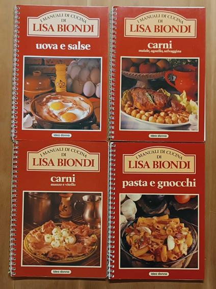 Lotto di 4 v. de I Manuali di cucina di Lisa Biondi: carni (maiale, agnello, selvaggina), carni (manzo e vitello), pasta e gnocchi, uova e salse - Lisa Biondi - copertina