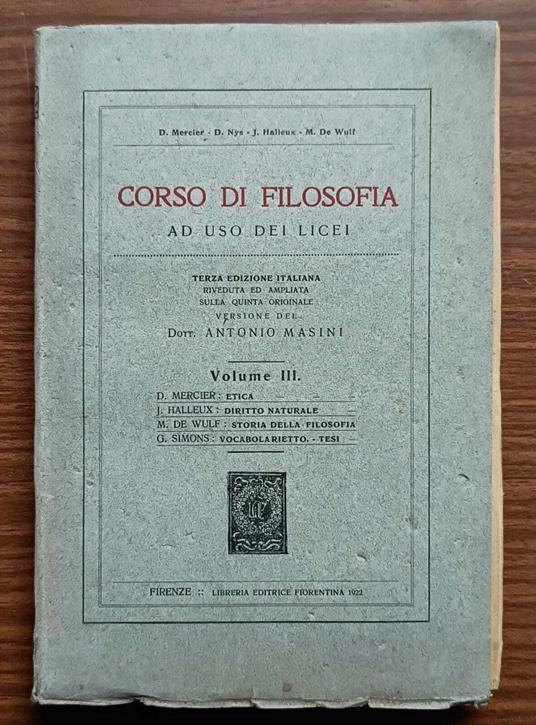 Corso di filosofia ad uso dei licei vol. 3: Etica, Diritto naturale, Storia della filosofia, Vocabolarietto, tesi - copertina