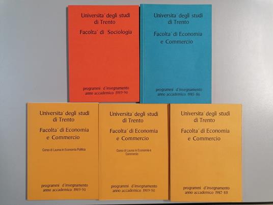 5 programmi di insegnamento dell'Università degli studi di Trento 1985-1990 - copertina