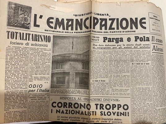quotidiano L'EMANCIPAZIONE partito d'azione ww2 Trieste 24 febbraio 1947 resistenza - copertina