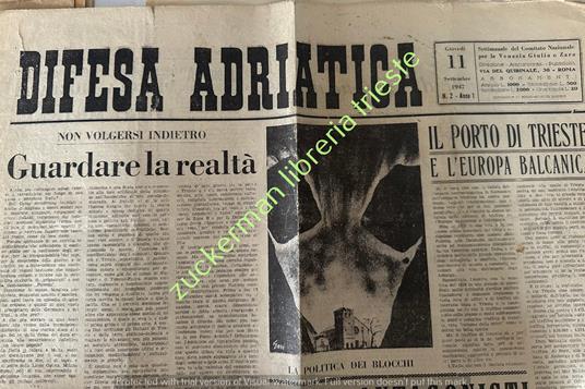 giornale DIFESA ADRIATICA 11 settembre 1947 cln zara istria - copertina