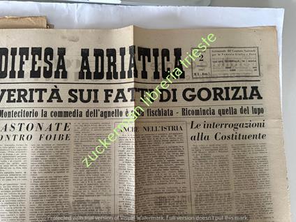 giornale DIFESA ADRIATICA 2 OTTOBRE 1947 verità sui fatti di Gorizia cln zona b tlt ISTRIA - copertina